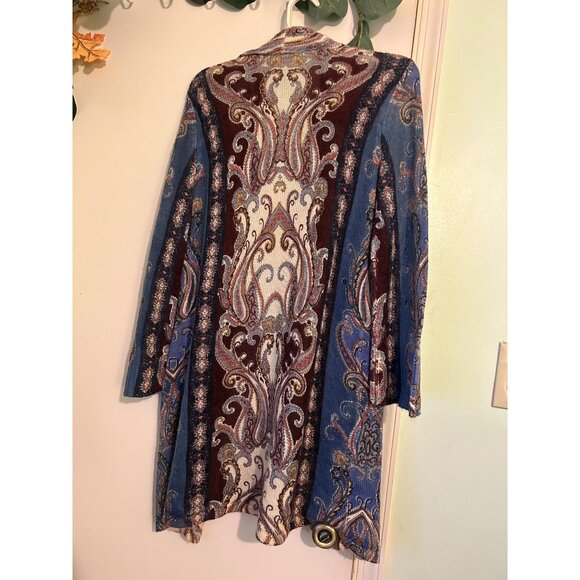 Chico’s Sweaters - Chico’s Open Front Cardigan Sweater Jacket L Long Boho Paisley Knit Duster Coati
